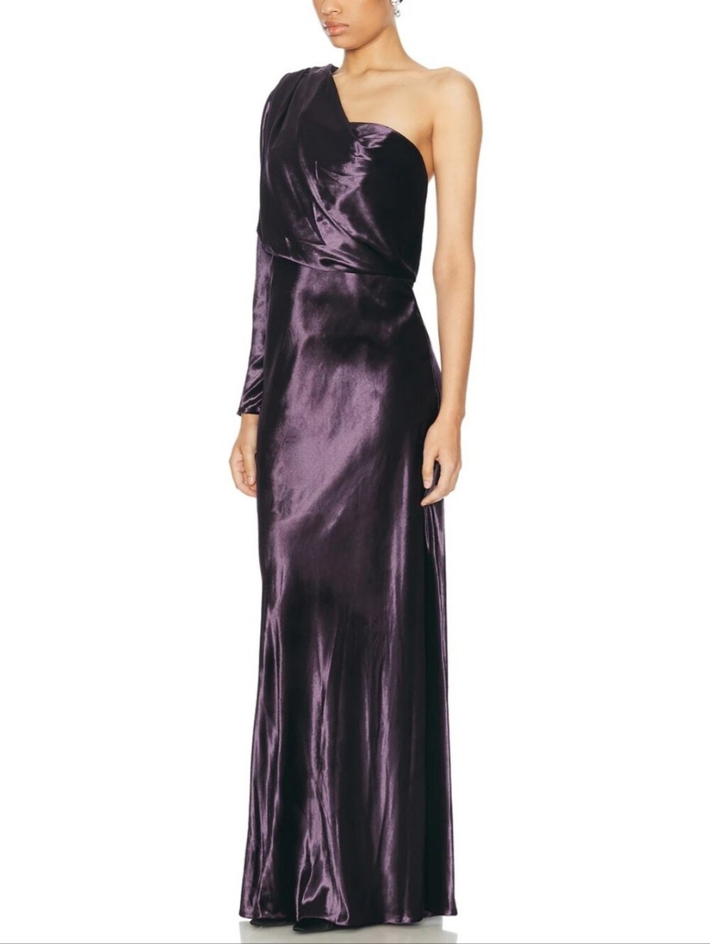 Zimmermann regal one-shoulder velvet gown in deep plum